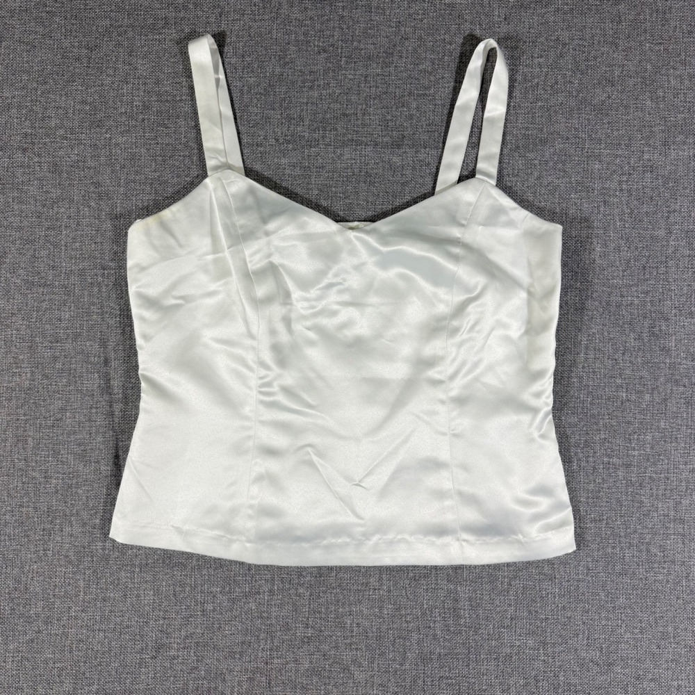 R&M Richards Satin Cami Tank Women 8 White Formal Bridal Minimalist Coquette Top